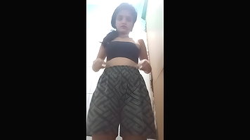 dusky hairy pussy girl undressing in bathroom