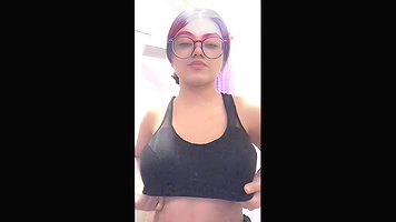 Glasses Girl Playing With Her Boobies 1