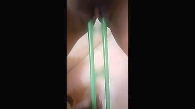 young girl masturbation with bathroom brush