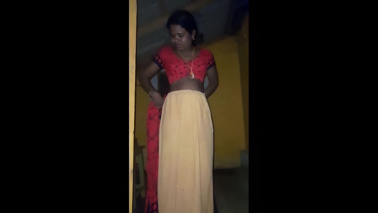 Red saree wife dress removing one by one nude