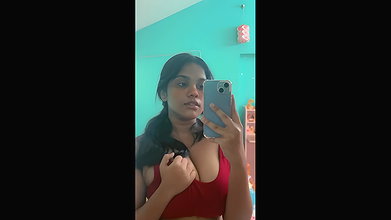 cute girl boobs press mirror selfie clip