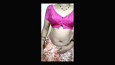 Hot pink satin silk saree aunty dress removed