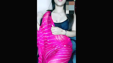 gorgeous sexy bengali horny babe with dark puffy nipples stripping saree fingering pussy on video call