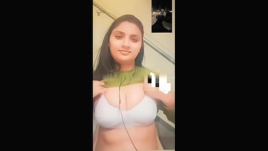 standing fingering in nude by busty Indian girlfriend