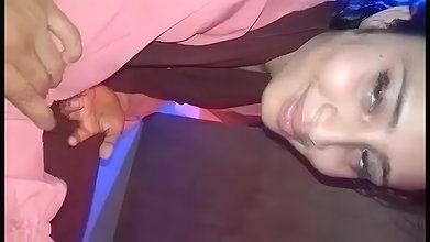 shy girlfriend sucking dick of lover through pant zip open