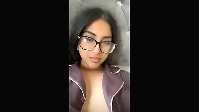 cute girl in glasses topless viral show of big boobs