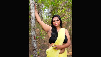 Rusha Showing Armpits & Navel and Bouncing Boobs in Yellow Chiffon Saree Shoot