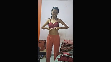Slim girlfriend undress  wearing dress