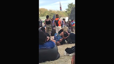 Two Guys Eat A Sluts Ass In Public During a Music