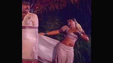 Sexy Madhuri Wet Navel Saree Rain Song