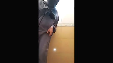 Muslim girl fingers her tight pussy in a public