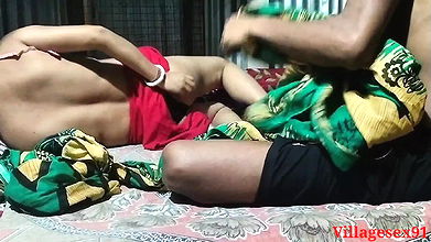 Wife sex in green saree with Hushband friend in night