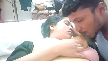 Horny busty bong boudi letting her lover suck her huge boobs with a fuck