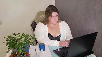 Fucked the sexy bbw secretary doggy style and cum on her swollen nipples