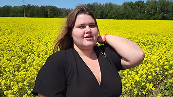 Hottie with huge tits sucks cock and masturbates her wet pussy in nature
