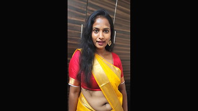 dusky desi lady very big deep navel in yellow saree 22