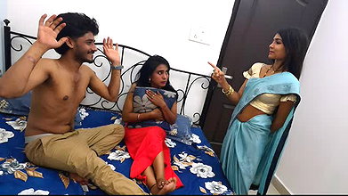Asian Indian Desi Husband Cheating and Caught by Wife Fucking to Girlfreind Husband Wife Girlfriend Threesome Video