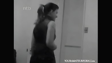 Slim babe swallows cum after interracial double penetration