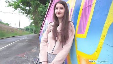 – very cute college Teen art student with natural tits studies a big dick outdoors