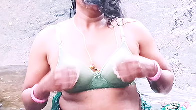 Silk Stepaunty Outdoor Bath Sex in Waterfall Telugu Dirty Talks