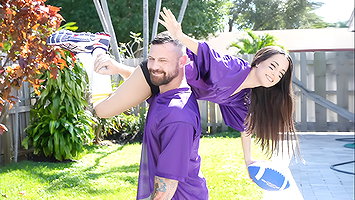 Exxxtra Small – Petite Teen Disrupts Boyfriend Watching Football Game Ended Him Tackling Her In Bed