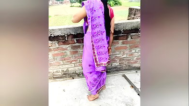 Desi slim bhabhi cought alone at her home terrace