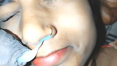 Cum in side nose and mouth