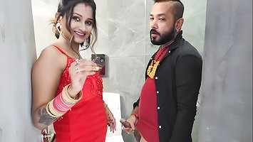newly married indian wife sudipa with her husband on wedding night in hotel