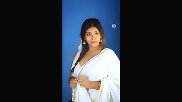Busty desi girl huge tits in white saree