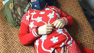 The husband released all the semen by fucking his wife secretly on the bed in her in-laws house.