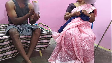 tamil aunty was sitting on the chair and working i gently stroked her thigh and sucked so many breasts and had hot sex with her