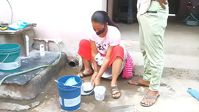 Indian stepsister Sonia was cleaning the dishes, s