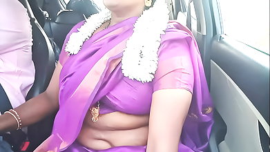Telugu dirty talks, sexy saree aunty with car driv