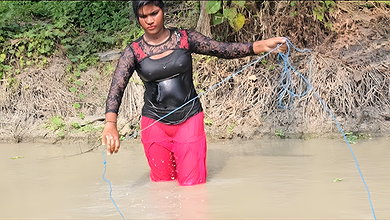 Amazing Village girl Mouni Net Fishing for big Car