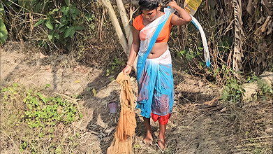 Amazing Village Women Net Fishing in Muddy Water