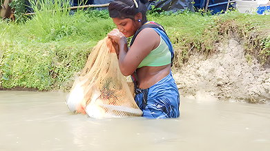 Amazing Village women net fishing-da
