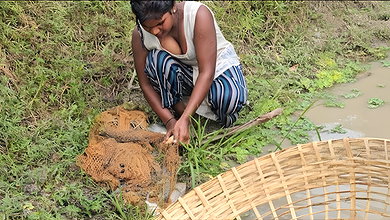 xNew Village girl net fishing video