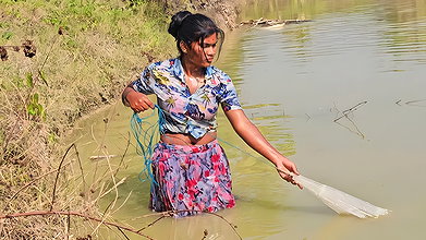x  New Village girl traditional Net fishing