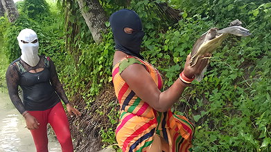 Amazing Masked Village Women fishing in the Rain