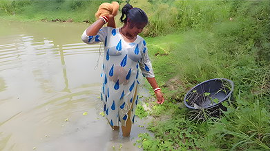 Amazing net fishing   village women fishing for Ti