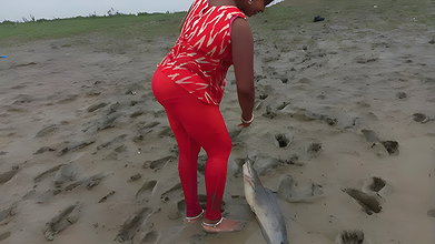 Amazing Village Lady Fishing with Beer Bottle   Vi
