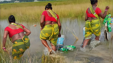 Amazing Village Women Catching Snakehead Fish with