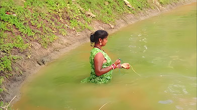 Amazing Village Women Hunting Carp fish with cast