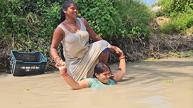 Amazing Village Women Net Fishing Video in Mud Wat