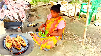 Cooking and Eating Fish Fry in Traditional village