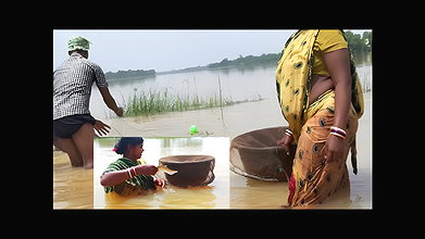 Indian Woman Goes Fishing in Flood
