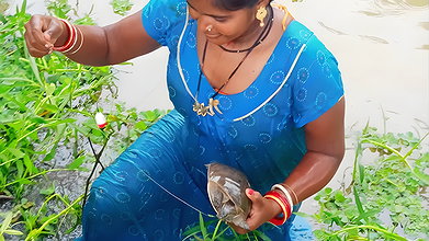 Look what I’ve Caught   Village Lady Fishing   মাছ