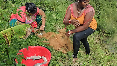 The most amazing village women net fishing video