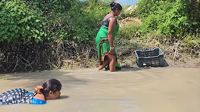 Unbelievable Village Women Net Fishing in mud Wate