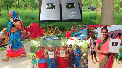 Village Women fishing channel Silver Play Button c